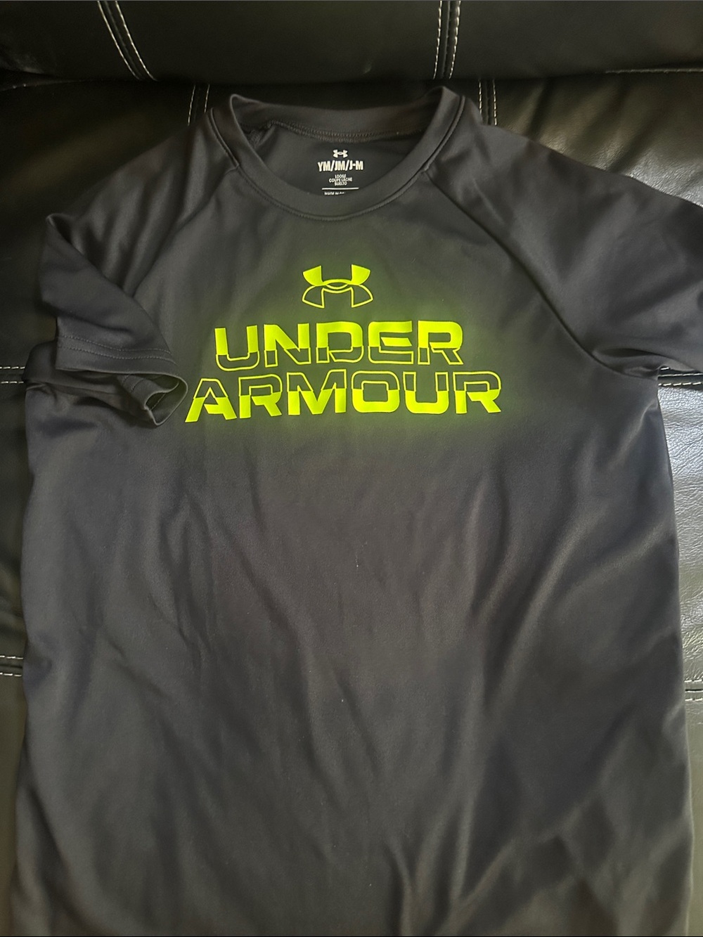 Under Armour Boys  Black Short Sleeve Tee with Neon Yellow Logo